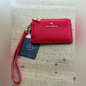 Nanette Lepore Tutti Card Case Wristlet Cherry Red with Crab Charm, NWT 5.25” W